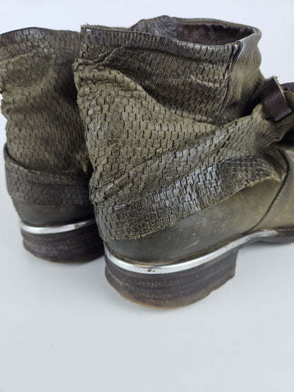Archive AS98 olive leather bondage side zip ankle boots