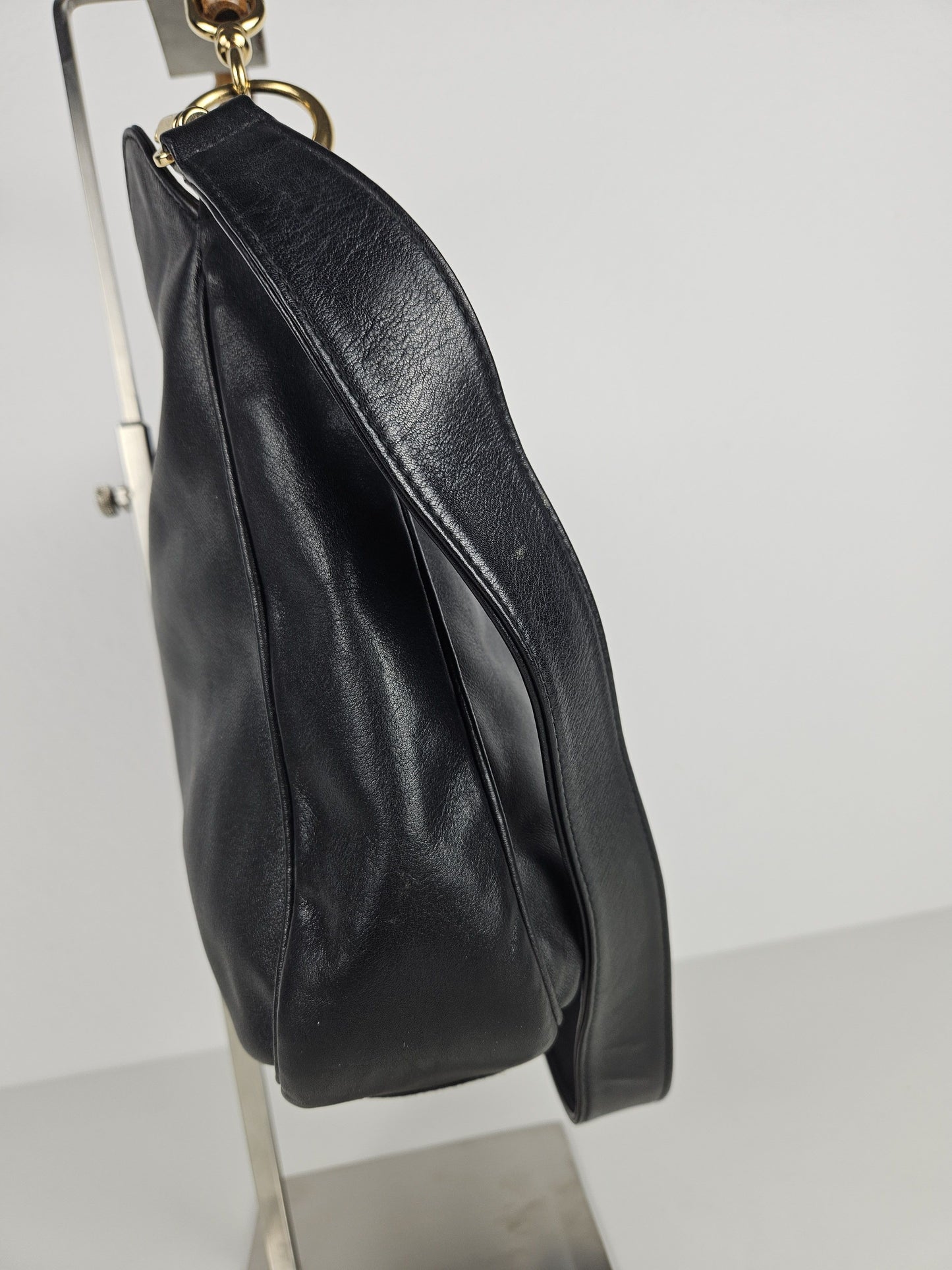 Vintage 80s gucci bamboo top handle calf leather handbag