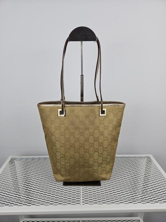 Vintage y2k Gucci gg monogram canvas gold tote bag