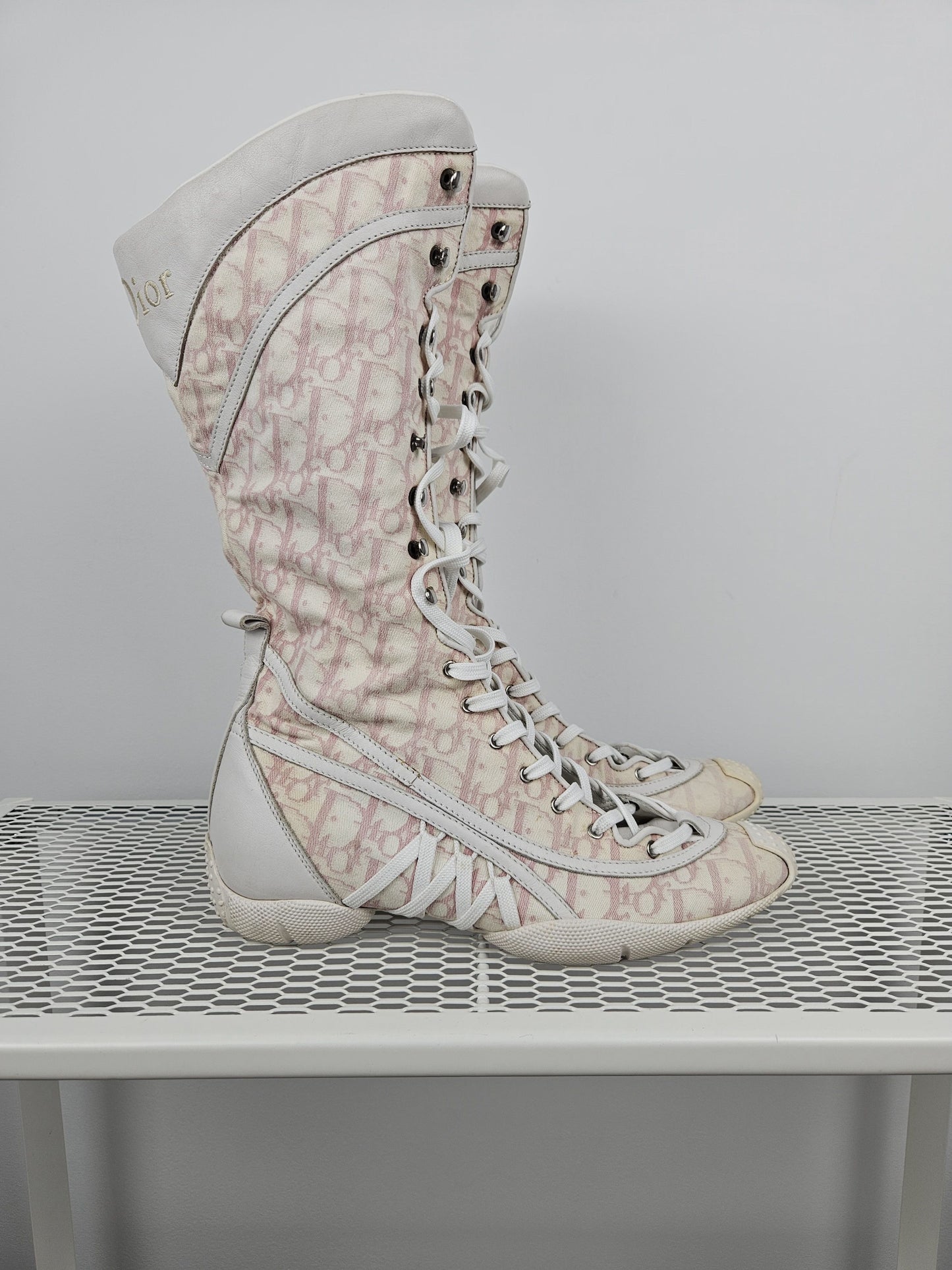 Vintage y2k dior monogram knee height lace up boots