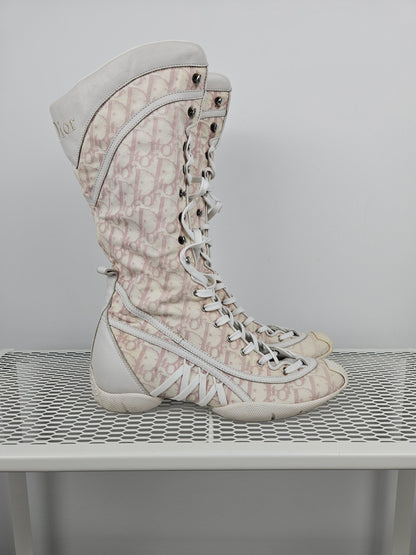 Vintage y2k dior monogram knee height lace up boots