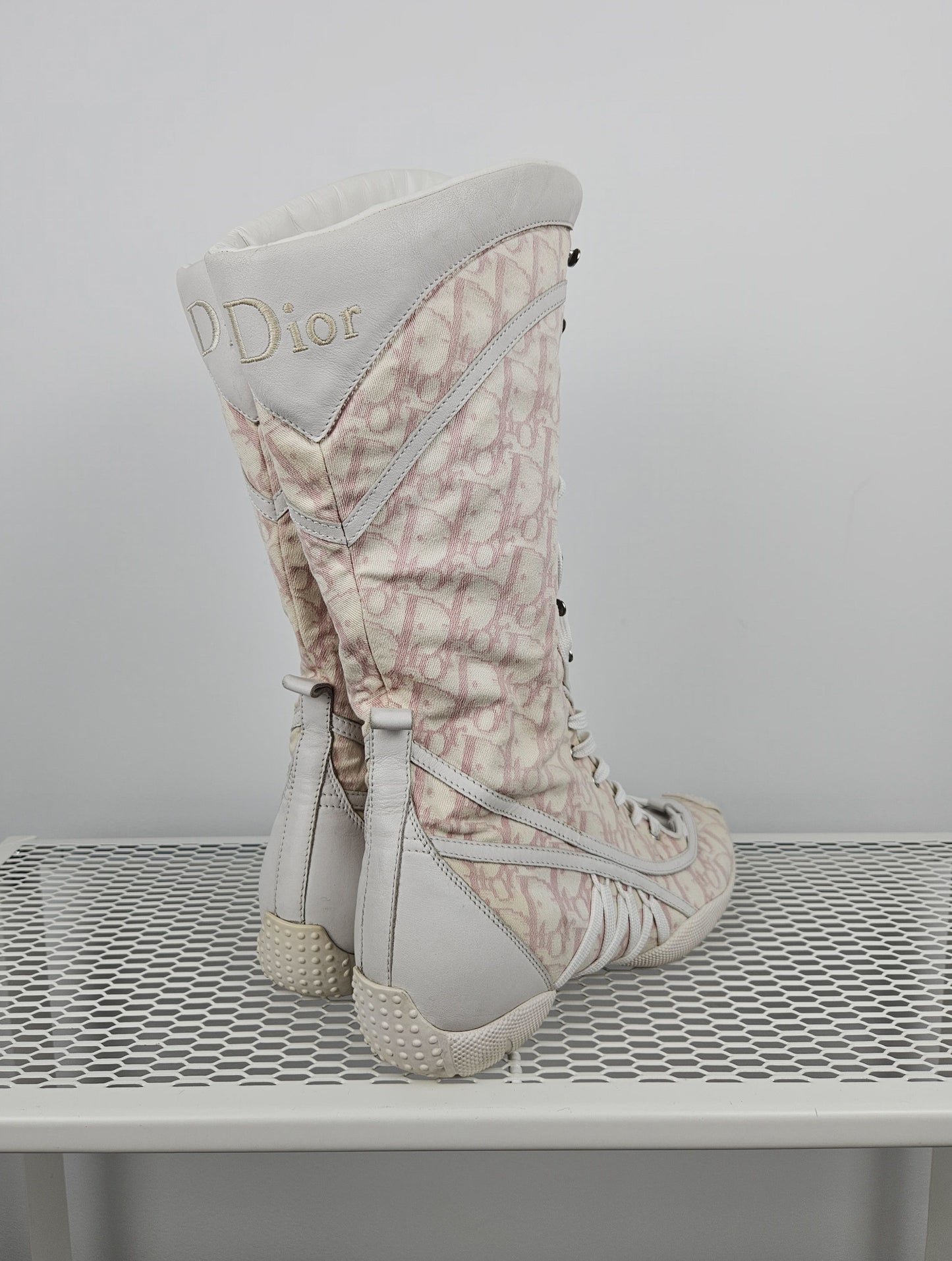 Vintage y2k dior monogram knee height lace up boots