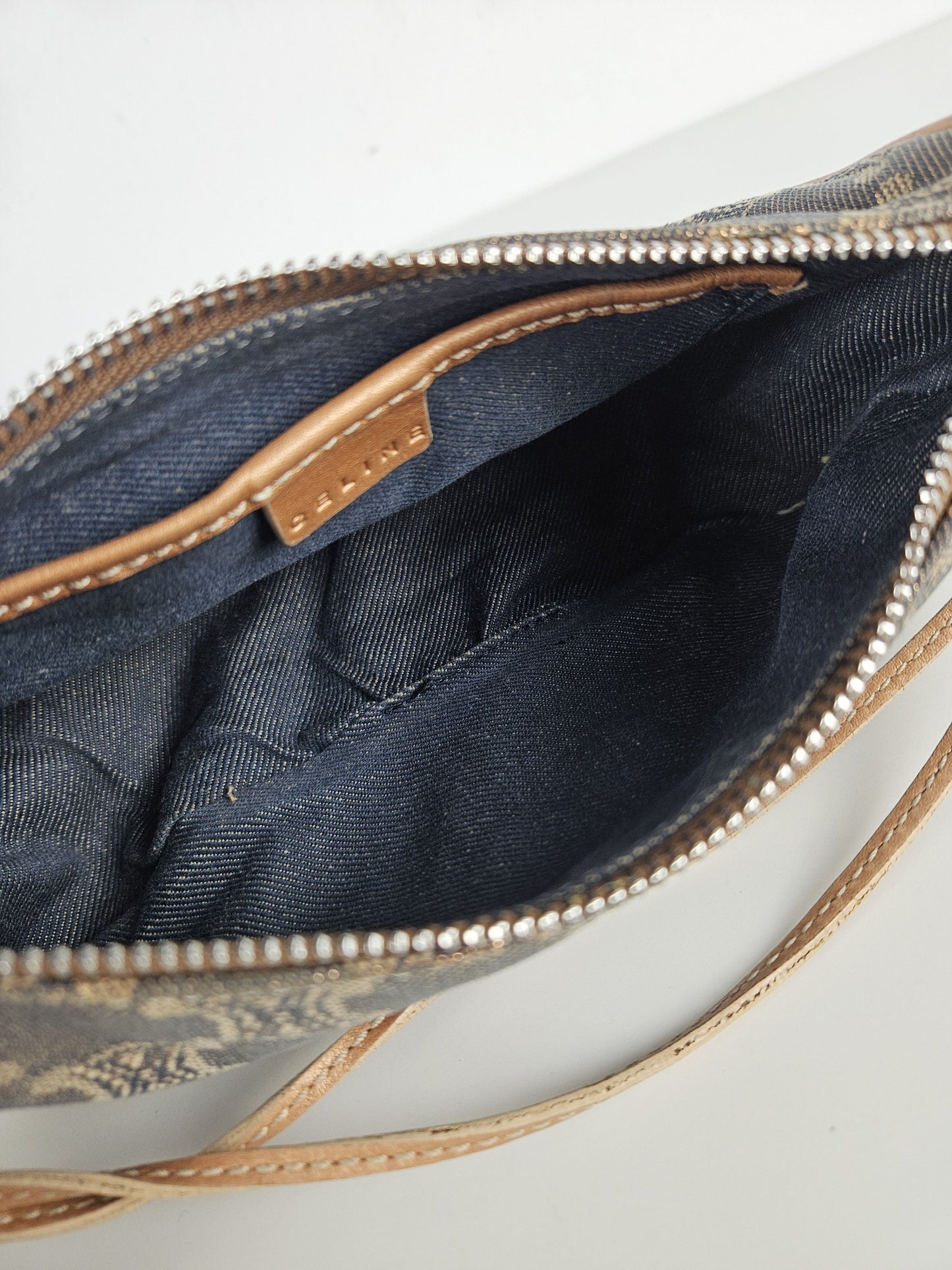 Vintage celine triomphe denim mini handbag pochette baguette