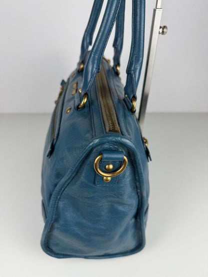Miu miu vitello lux top zip handbag in turquoise