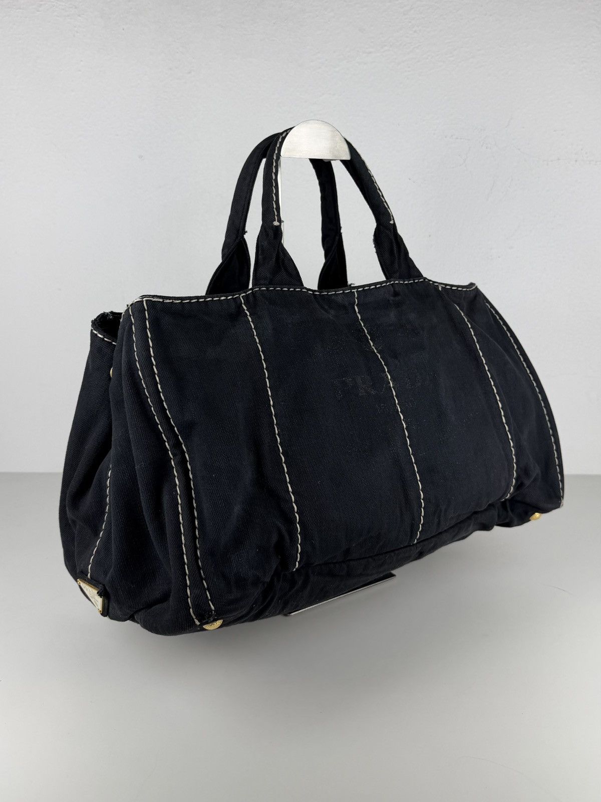 Prada canapa large canvas tote bag