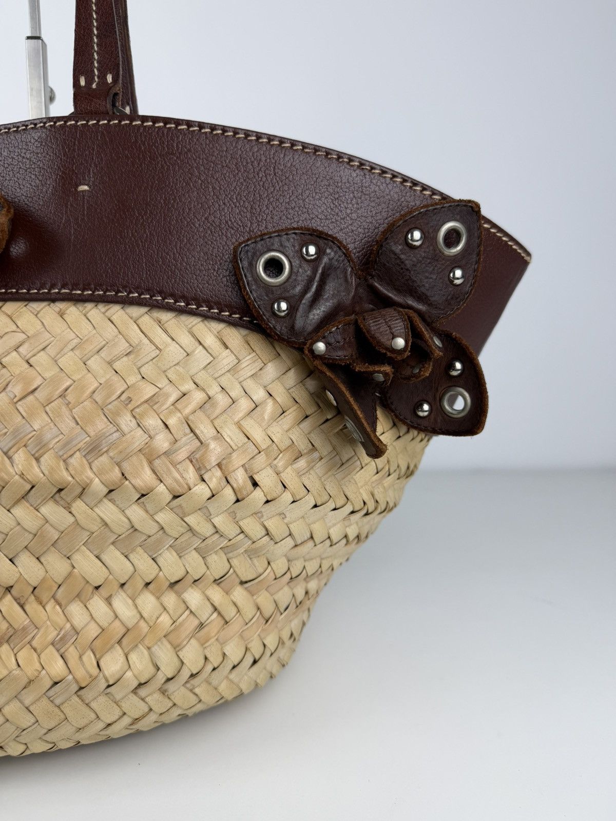 Vintage 90s miu miu wicker and leather basket tote bag