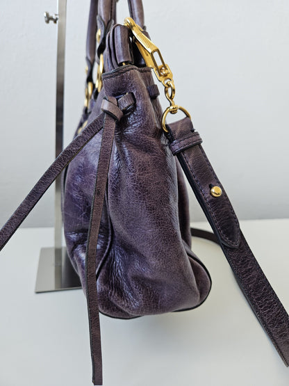 Miu miu vitello bauletto aperto gathered leather handbag