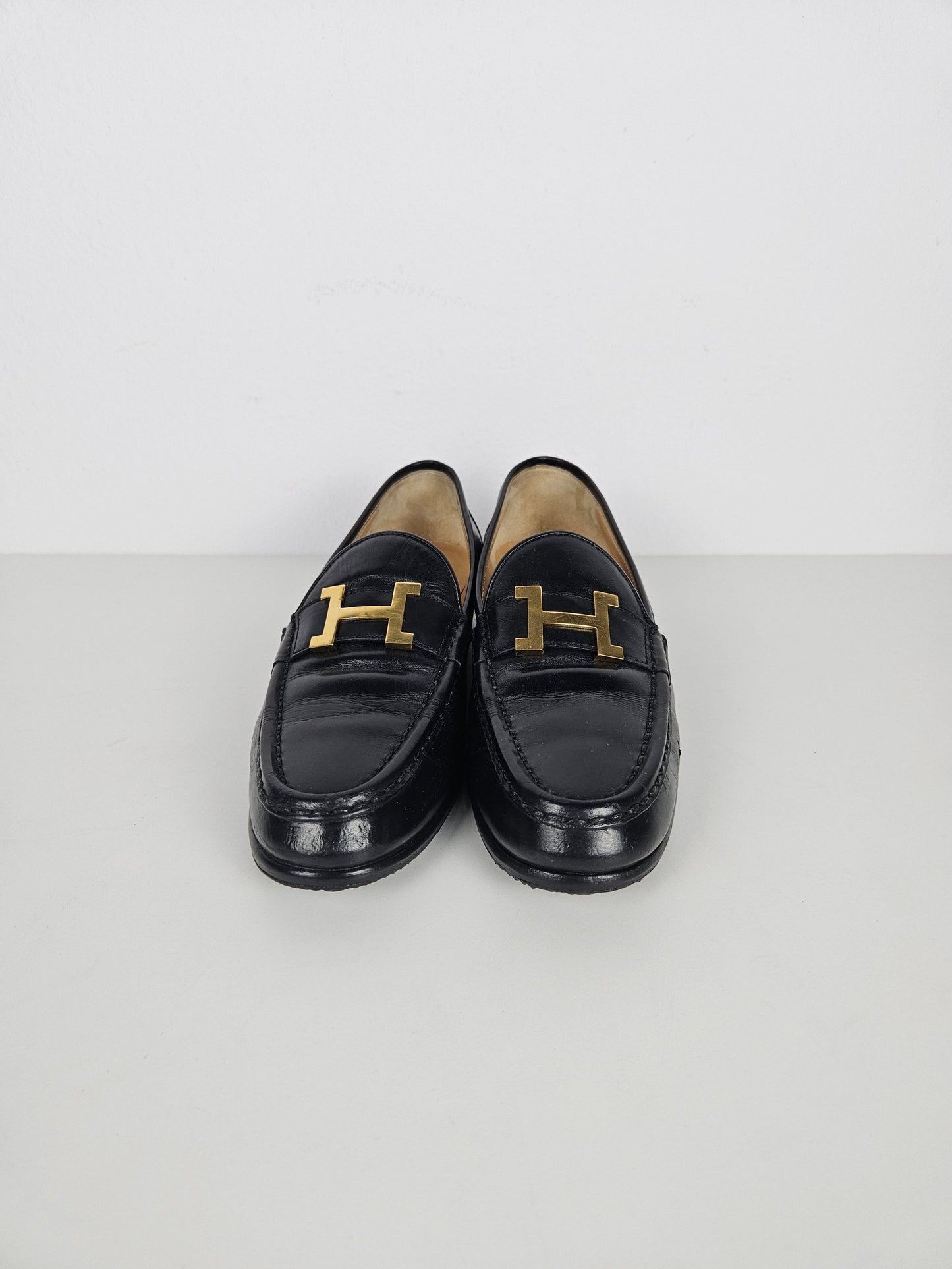 Vintage Hermes constance leather loafers H logo buckle