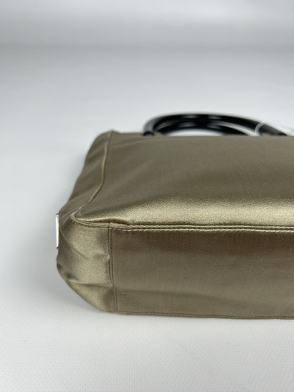 Prada triangle logo velvet plastic handle mini tote bag