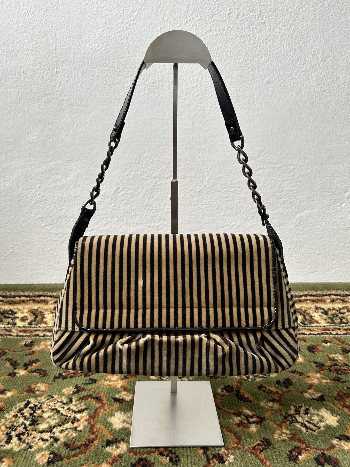 Y2k Fendi buckle striped velvet and ponyhair handbag