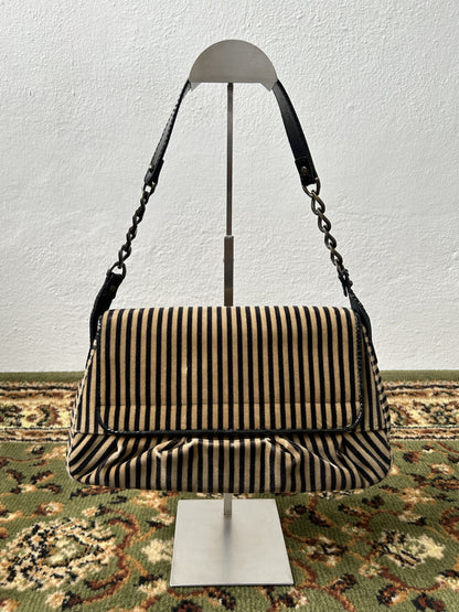 Y2k Fendi buckle striped velvet and ponyhair handbag