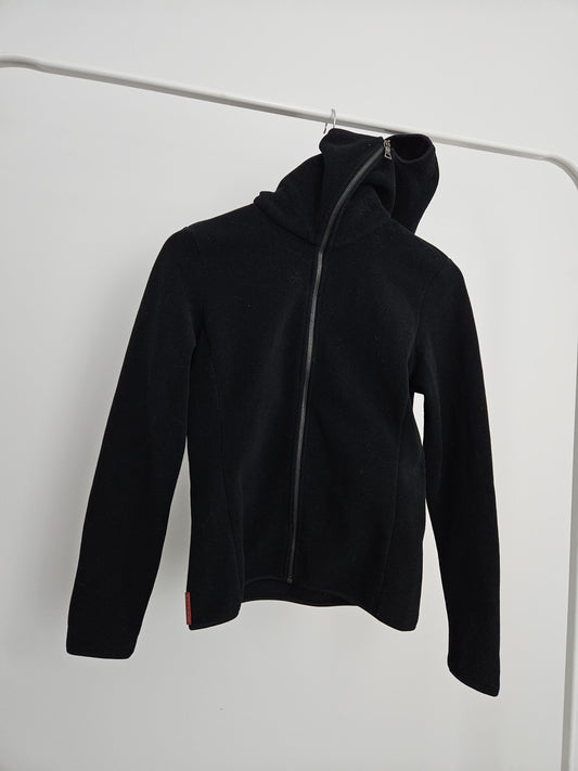 Prada sport red tab ninja fleece hoodie asymmetric zip
