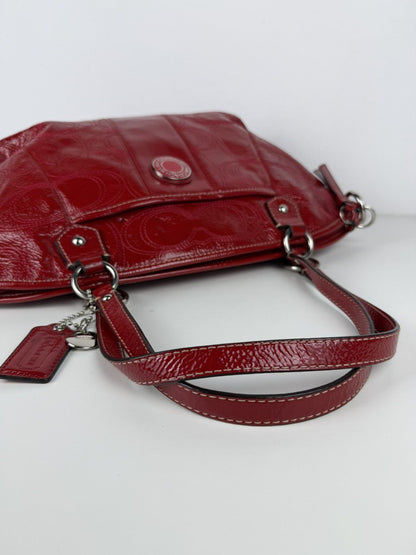 Coach signature patent leather tote bag