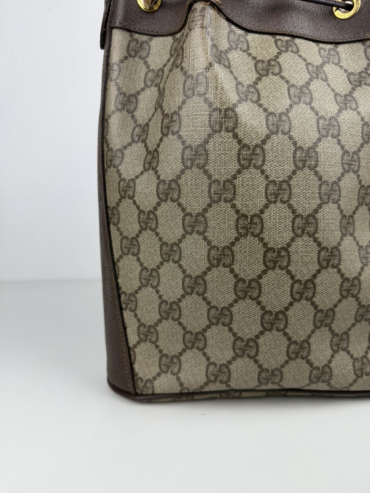 Vintage 80s Gucci monogram drawstring bucket bag