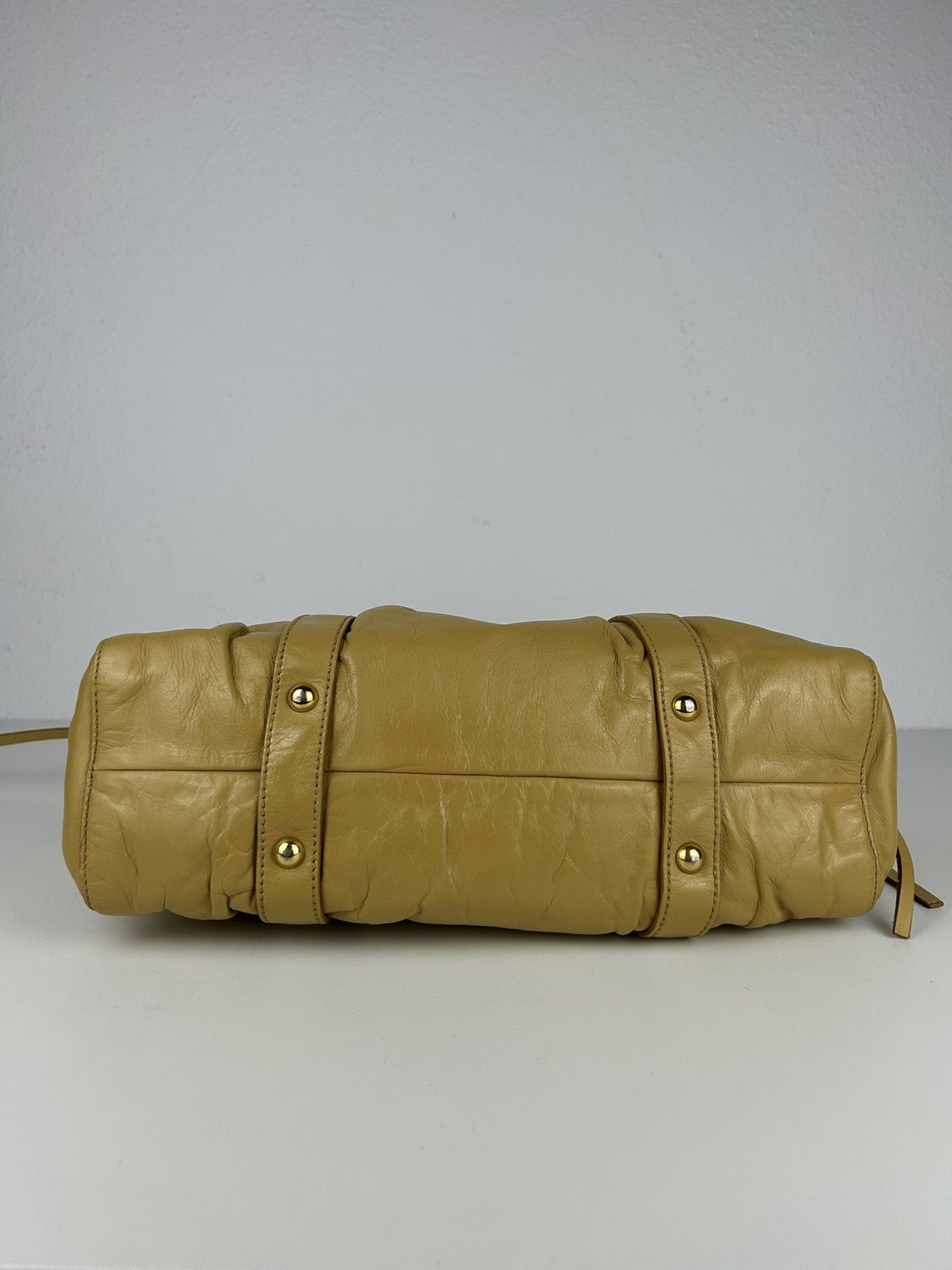 Miu miu vitello bauletto aperto gathered leather bag in buttery