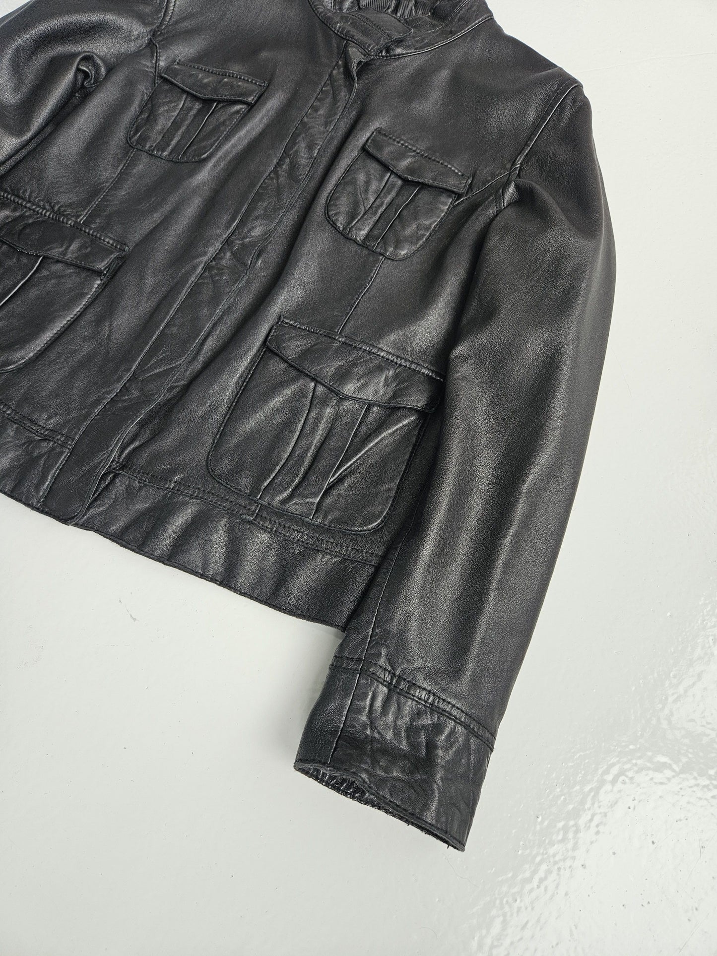 Archive y2k multipocket cropped lambskin leather jacket