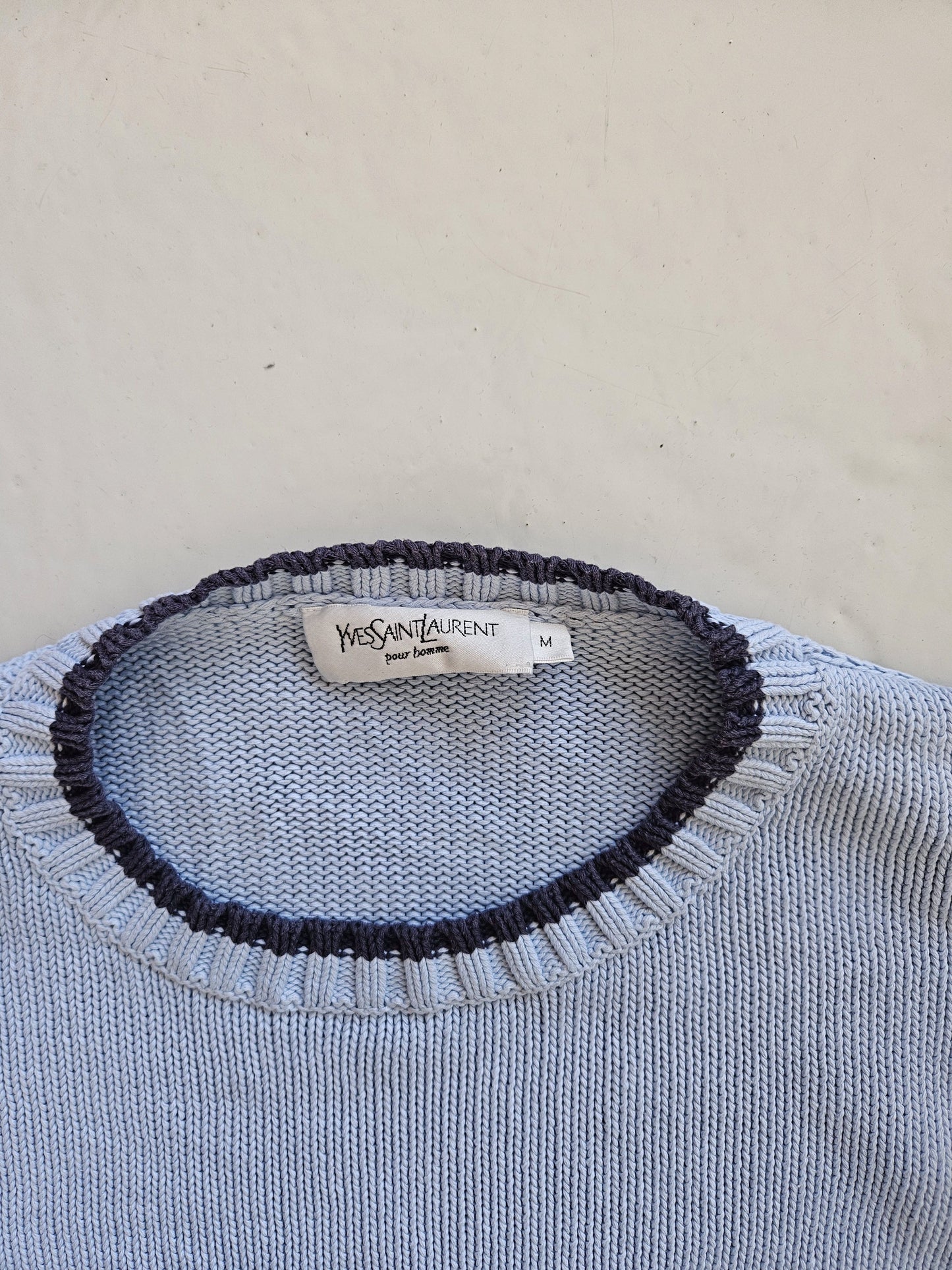 Vintage ysl baby blue embroidered logo thick knit sweater