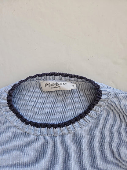 Vintage ysl baby blue embroidered logo thick knit sweater