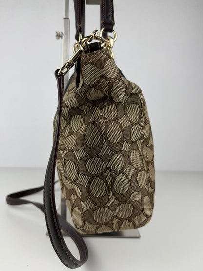 Coach signature jacquard and leather small kelsey satchel