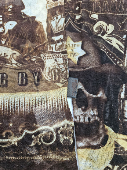 Jean Paul Gaultier jeans native american all over print button up mesh top