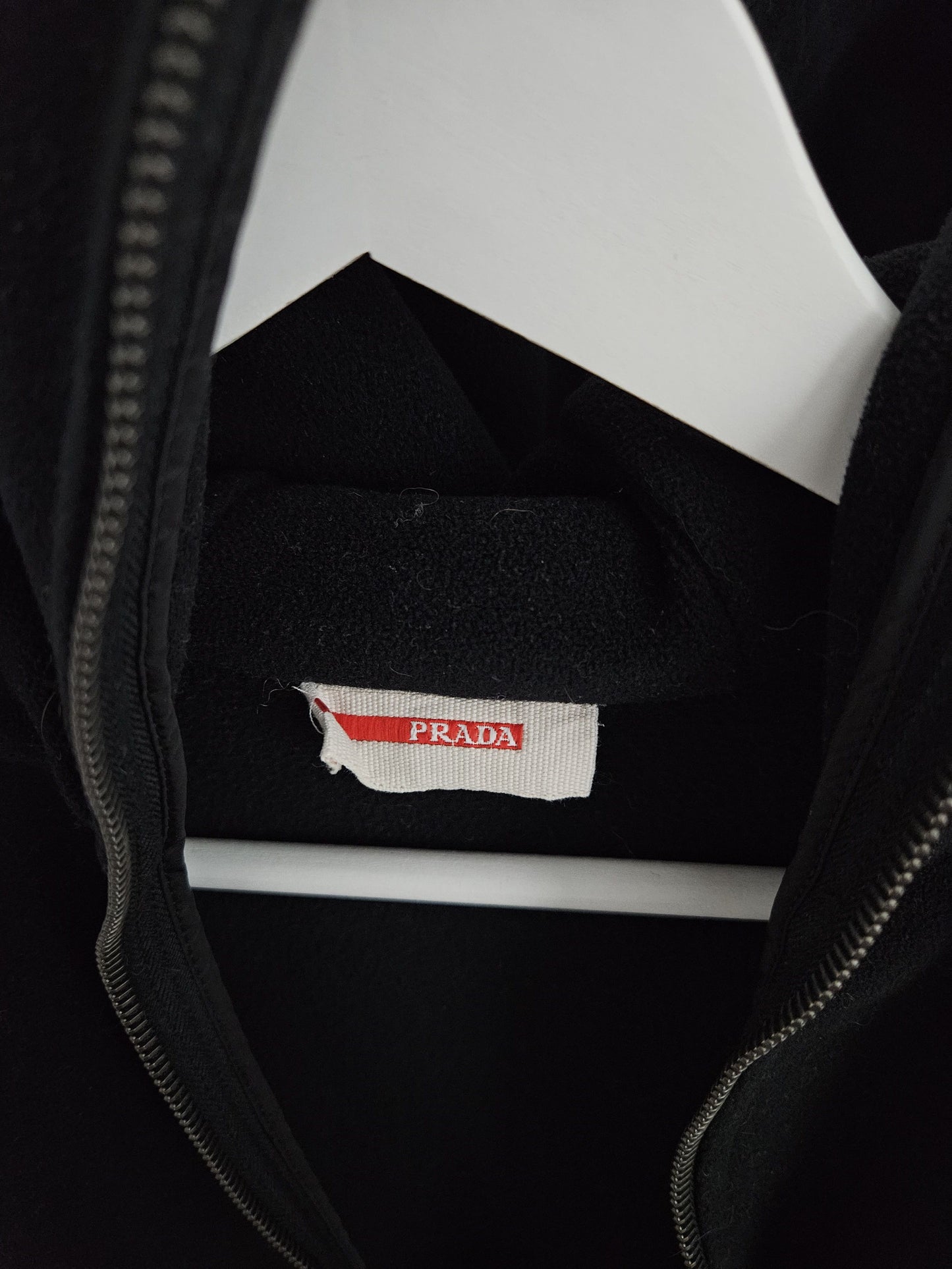 Prada sport red tab ninja fleece hoodie asymmetric zip