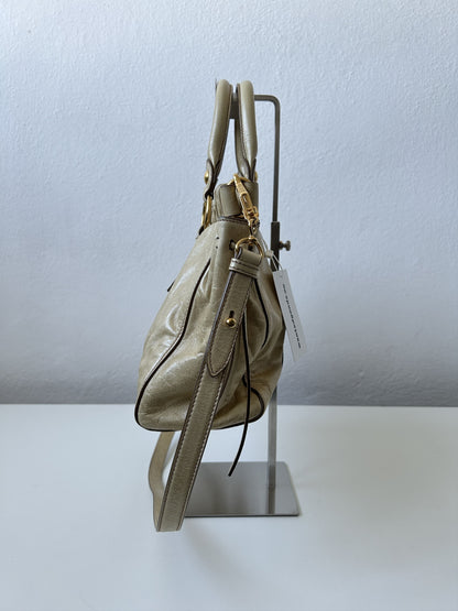 Miu miu vitello bauletto aperto gathered leather handbag