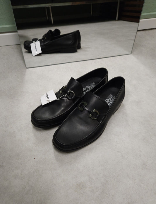 Salvatore Ferragamo gancini black leather loafers