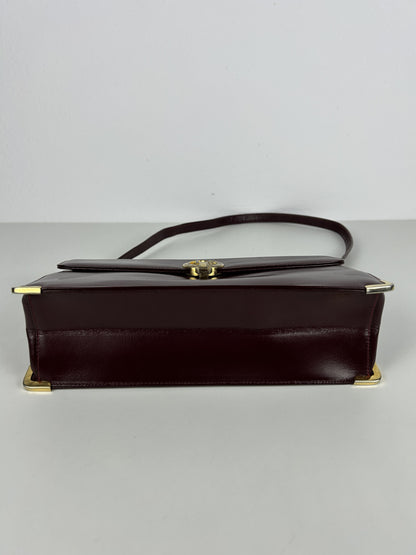 Vintage 80s Dior box calf leather burgundy handbag