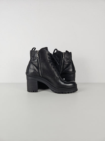 Prada lace up block heel notched sole ankle boots
