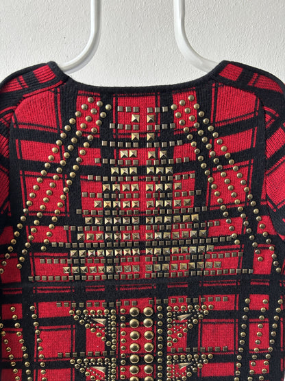 AW14 runway Philipp Plein studded check wool knit mini dress