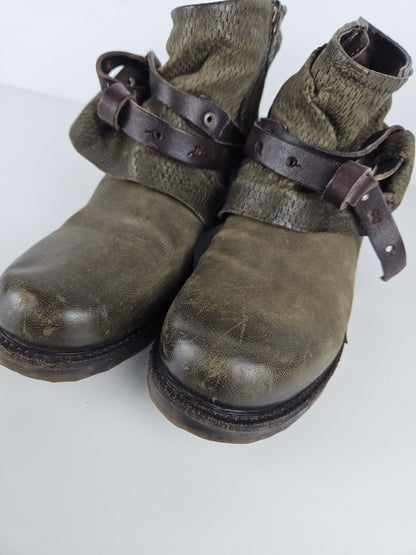 Archive AS98 olive leather bondage side zip ankle boots