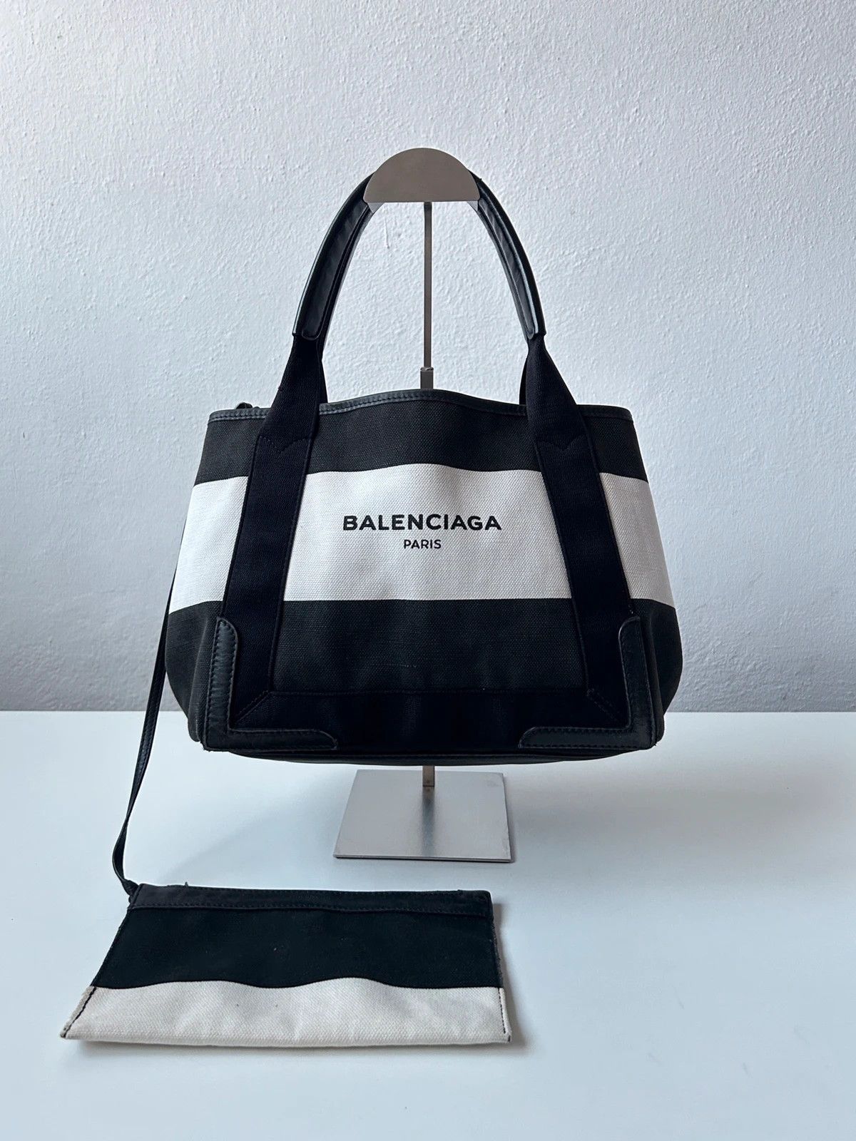 Balenciaga navy cabas logo tote bag small