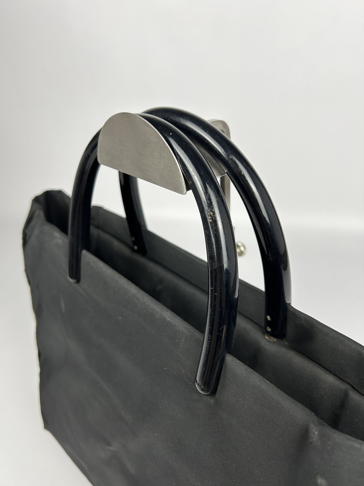 Vintage y2k prada nylon triangle logo plastic handle bag