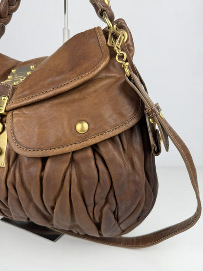 Miu Miu matelasse pleated leather coffer bag in brown