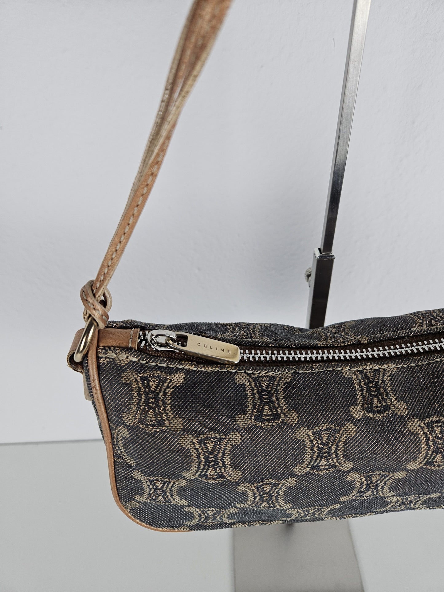 Vintage celine triomphe denim mini handbag pochette baguette