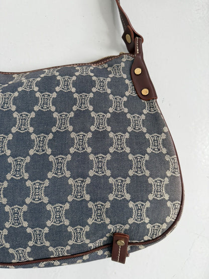 Celine macadam monogram denim shoulder/ crossbody bag