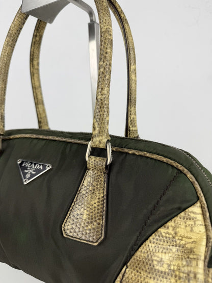 Vintage Prada nylon leather triangle logo mini bowling bag