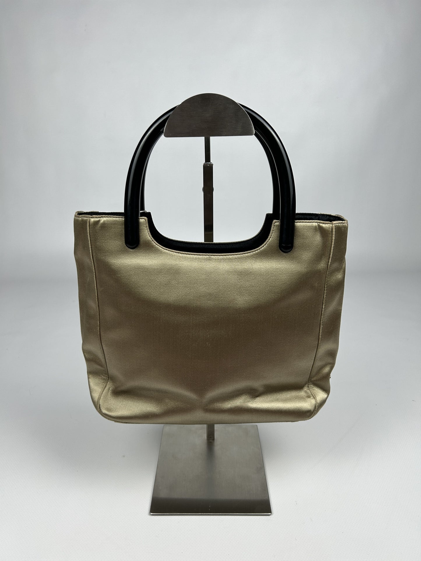Prada triangle logo velvet plastic handle mini tote bag