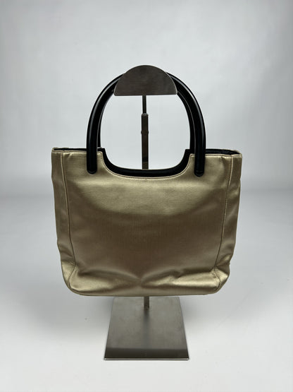 Prada triangle logo velvet plastic handle mini tote bag