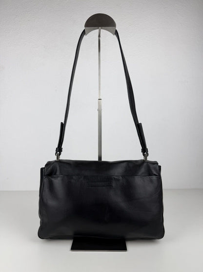Vintage Prada embossed logo leather shoulder bag
