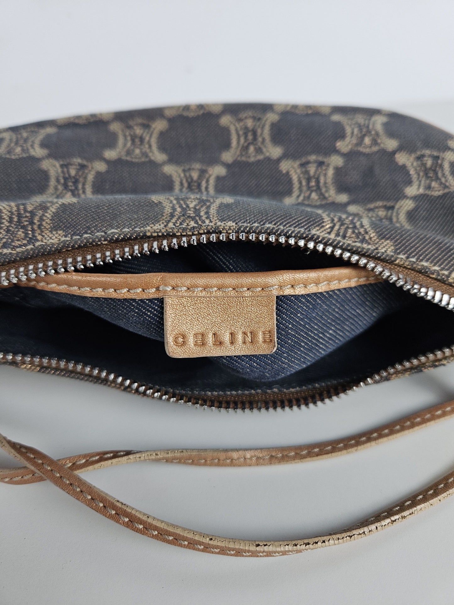 Vintage celine triomphe denim mini handbag pochette baguette