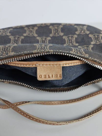 Vintage celine triomphe denim mini handbag pochette baguette