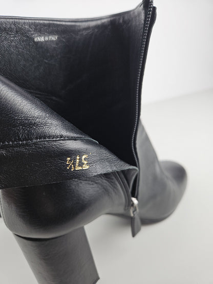 Prada calf leather side zip block heel ankle boots