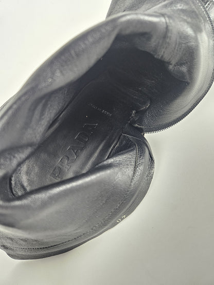 Archive Prada lamb leather kitten heel buckled ankle boots