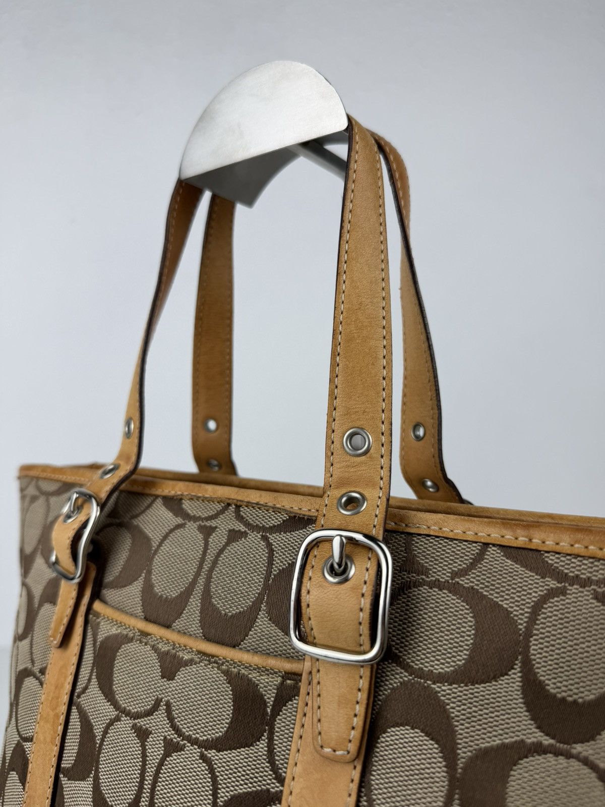 Coach signature canvas and leather mini tote bag