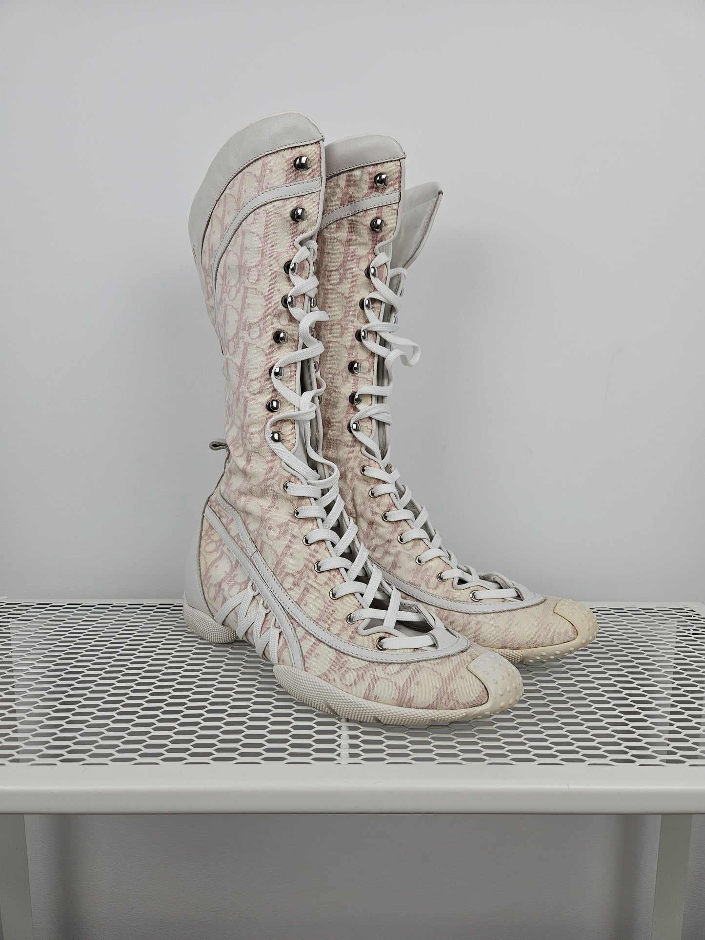 Vintage y2k dior monogram knee height lace up boots