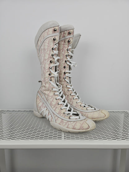 Vintage y2k dior monogram knee height lace up boots