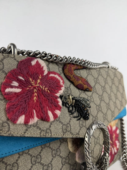 Gucci GG supreme Dionysus large with embroidered bee snake & flowers