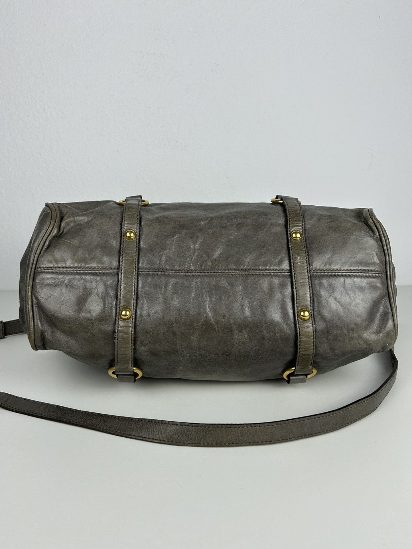 Miu miu vitello bow bag in gray with locket