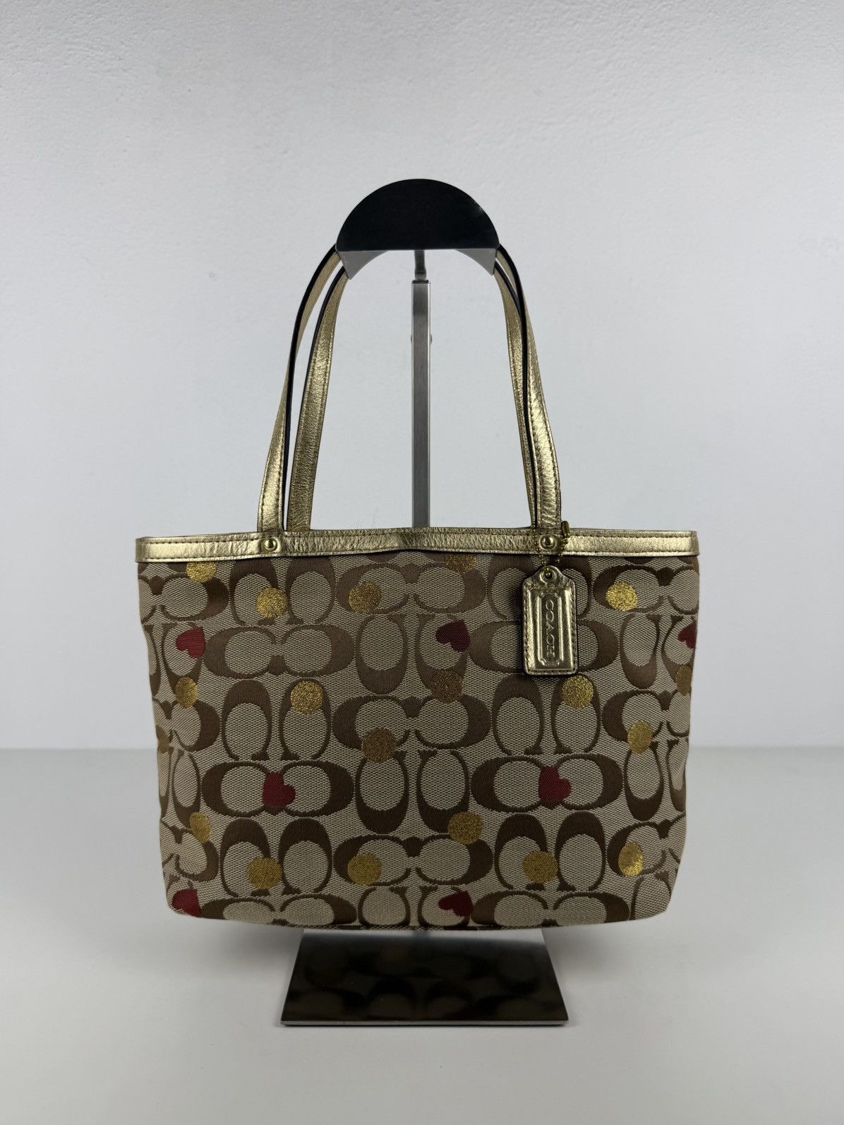 Coach signature canvas heart and polka dot tote bag